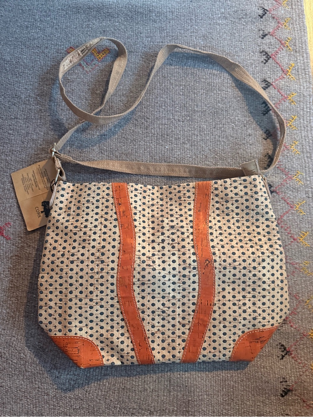 Cork Crossbody Bag with Orange Trim